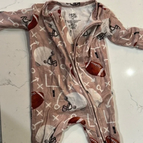 Brown Football Print Kids One Piece by Little Bipsy - Picture 1 of 3